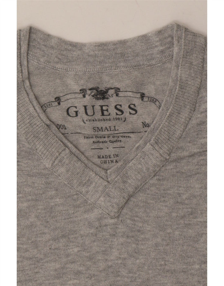 GUESS Mens V-Neck Jumper Sweater Small Grey Cotton Vintage Guess and Second-Hand Guess from Messina Hembry 