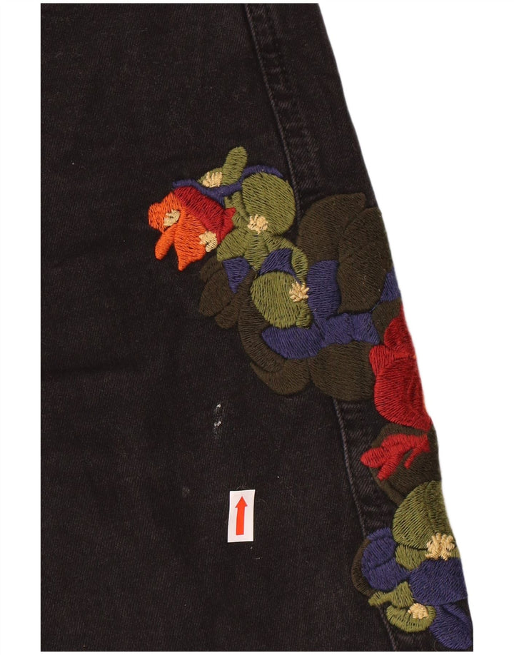 Damskie spodenki jeansowe Zara Graphic EU 38 Small W28 Czarne, kwiatowe, artystyczne
