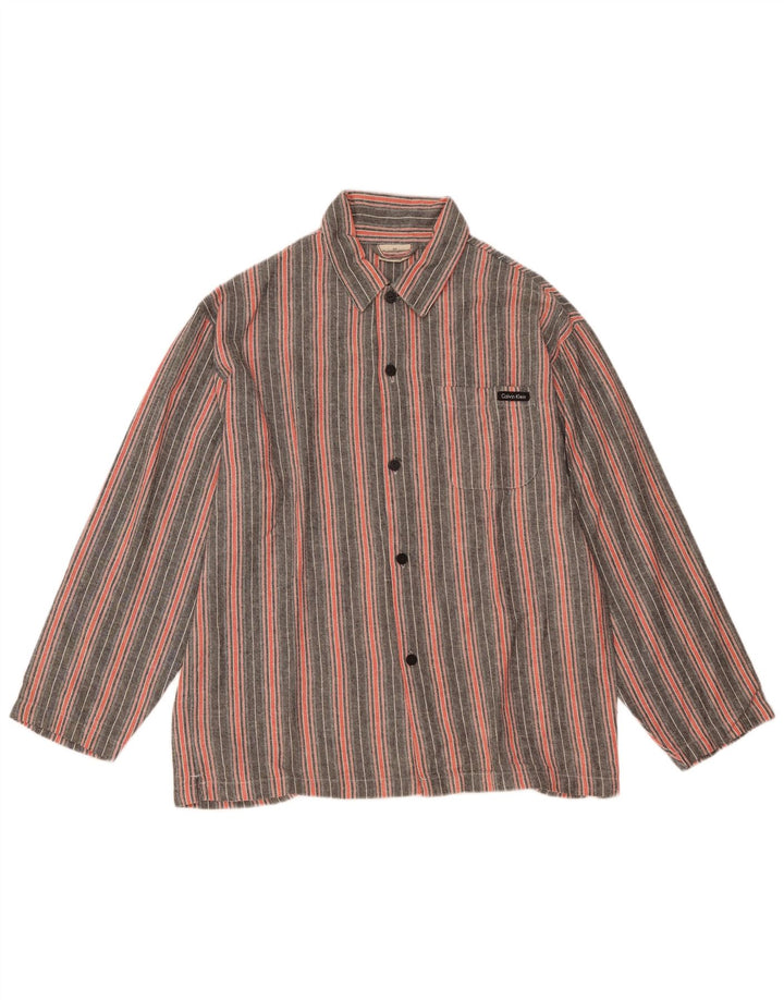 CALVIN KLEIN Męska koszula o luźnym kroju, w małe, szare, bawełniane paski