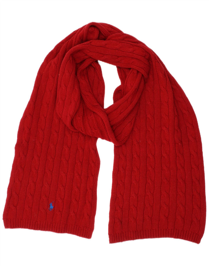 Ralph Lauren Damski szalik z dzianiny w kształcie prostokąta, jeden rozmiar, czerwony, bawełniany