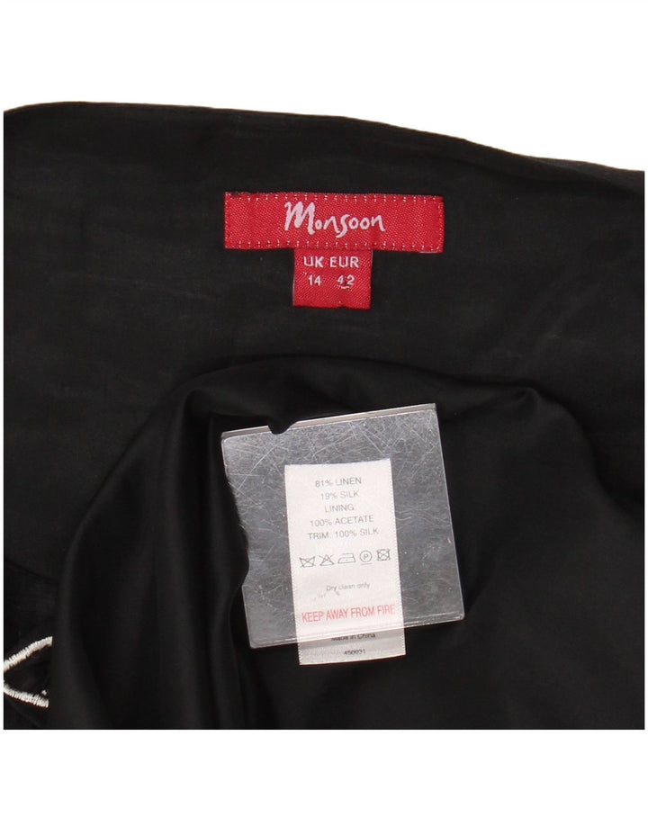 Damska graficzna sukienka o linii A Monsoon bez rękawów UK 14, średnia czarna w kwiaty