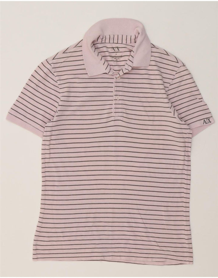Męska koszulka polo Armani Exchange, mała, różowa, bawełniana w paski