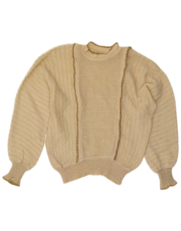 Sweter damski w stylu vintage z golfem UK 14, duży, w kolorze złamanej bieli, nakrapiany