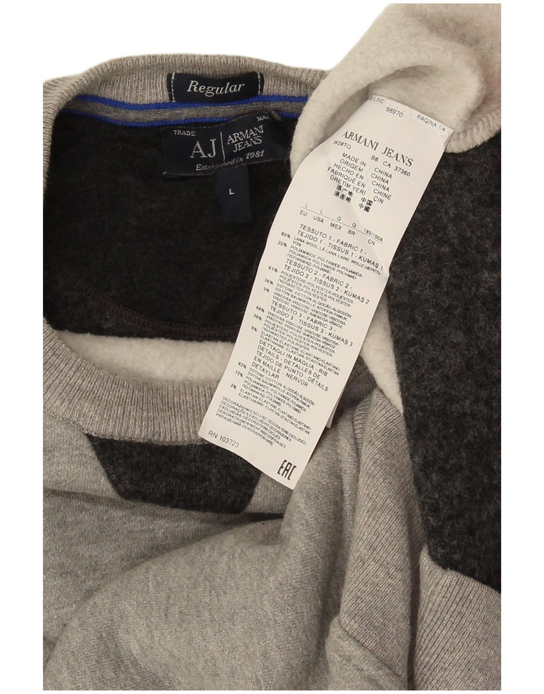 Bluza chłopięca Armani Jeans 10-11 lat, duża, szara, z blokami kolorów