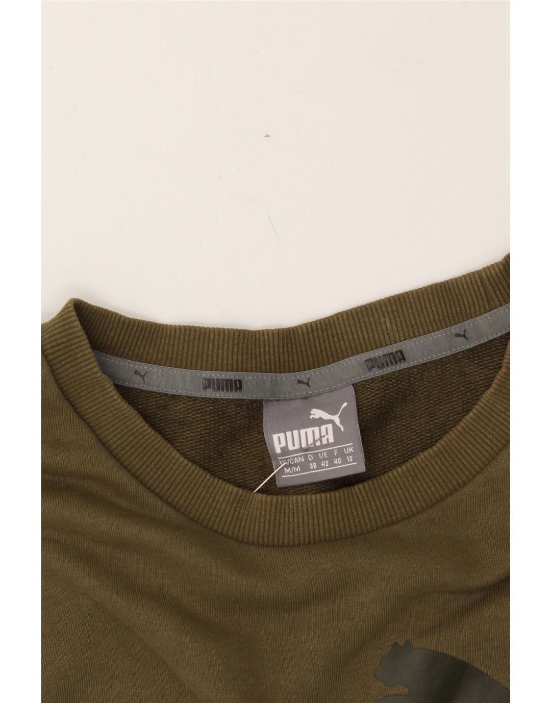 PUMA Womens Graphic Sweatshirt Jumper UK 12 Medium Khaki Vintage Puma and Second-Hand Puma from Messina Hembry 