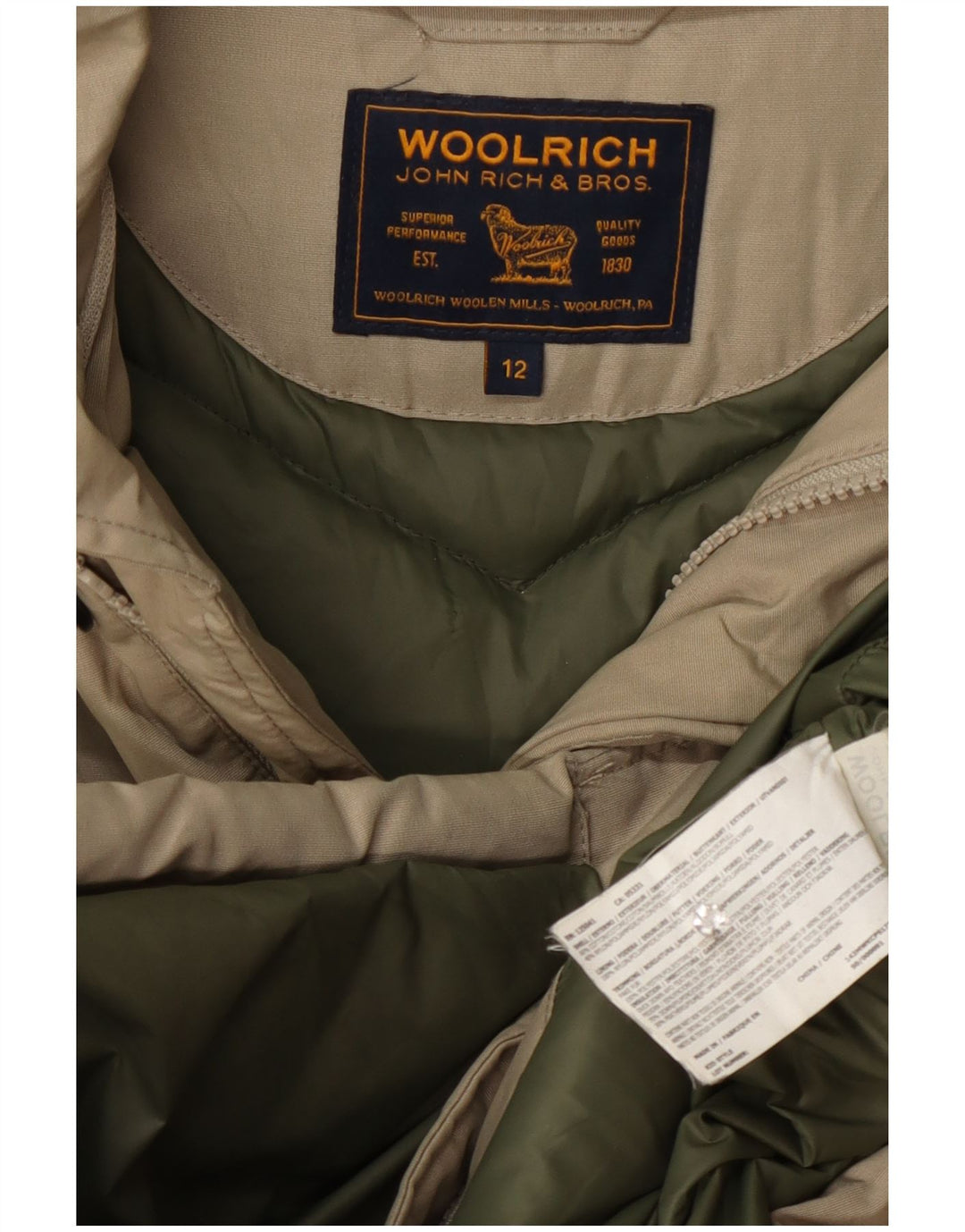 Wyściełana kurtka chłopięca z kapturem Woolrich 11-12 lat, beżowa, bawełniana