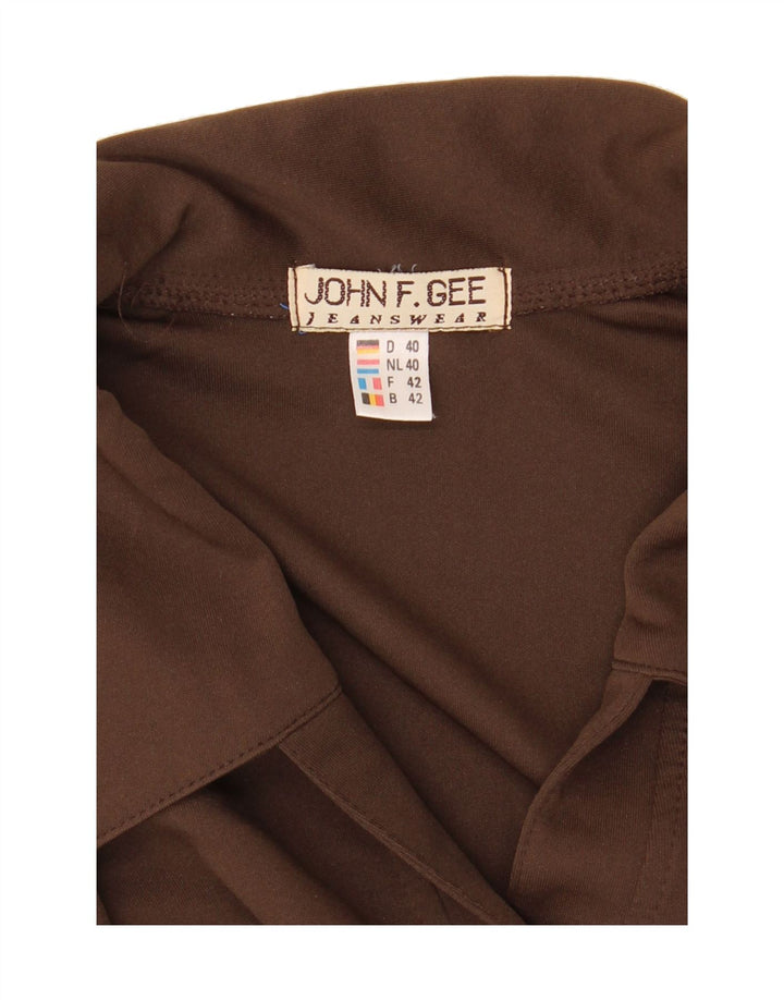 JOHN F GEE Womens Long Sleeve Polo Shirt EU 40 Medium Brown Polyester Vintage John F Gee and Second-Hand John F Gee from Messina Hembry 