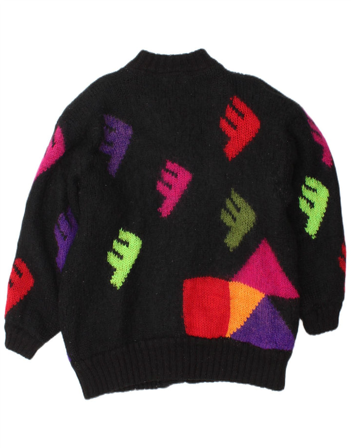 Vintage damski sweter z grafiką, jeden rozmiar, czarny, geometryczny