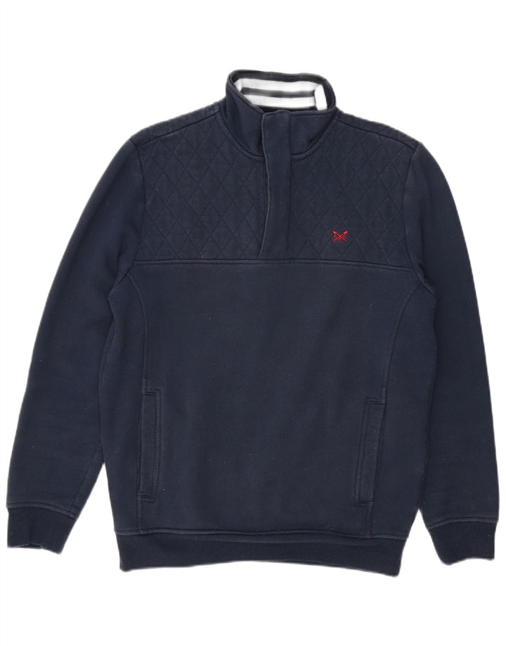CREW CLOTHING Mens Zip Neck Sweatshirt Jumper Medium Navy Blue Cotton