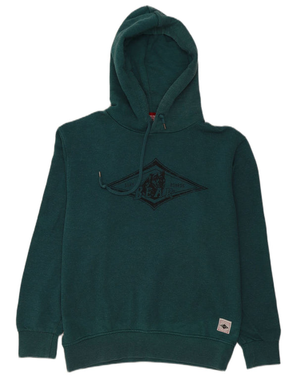 Męski sweter z kapturem i grafiką Bear XL, zielony, bawełniany