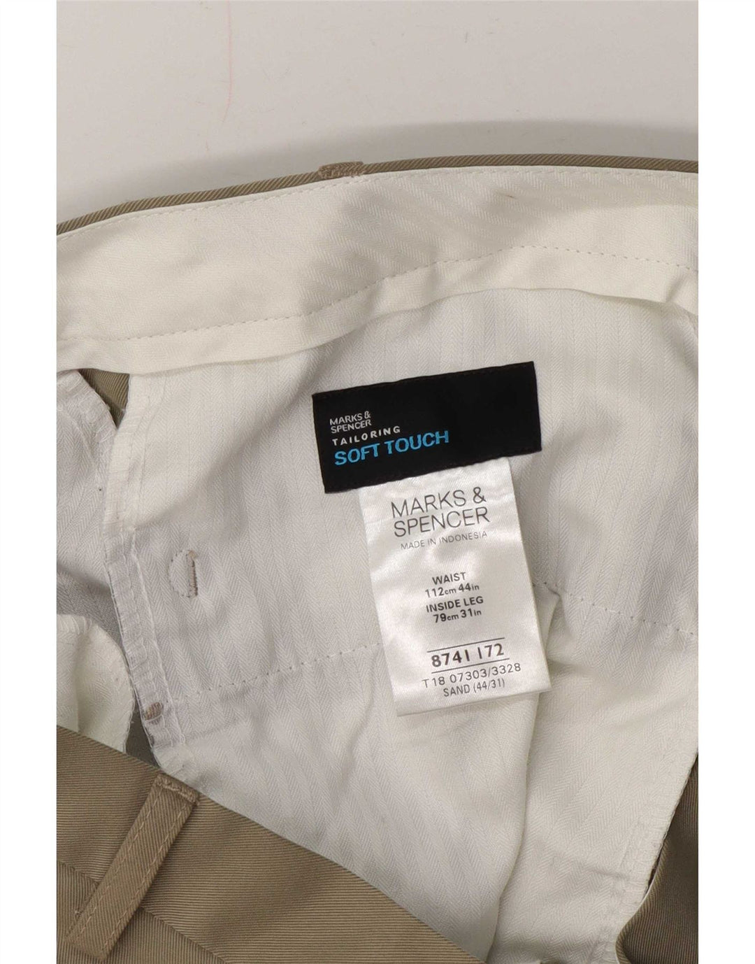 Marks & Spencer Męskie proste spodnie chino W44 L31 Beżowy poliester