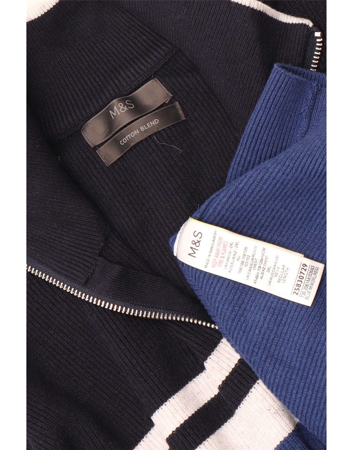 Marks & Spencer Męski sweter z zamkiem błyskawicznym 2XL, niebieski, poliestrowy w paski