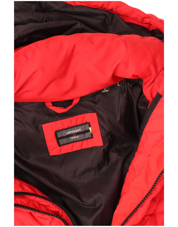 Męska ocieplana kurtka z kapturem Superdry UK 40, duża, czerwona, poliestrowa