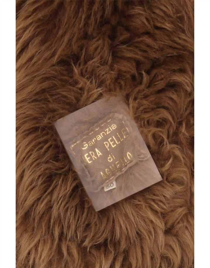 Męska kurtka shearling z podwójnymi piersiami w stylu vintage IT 50, duża brązowa skóra