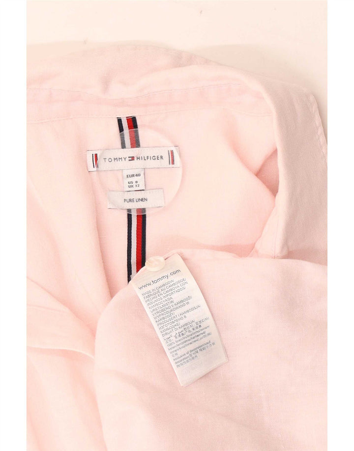 Damska koszula oversize z krótkim rękawem Tommy Hilfiger UK 12 Medium Pink Linen