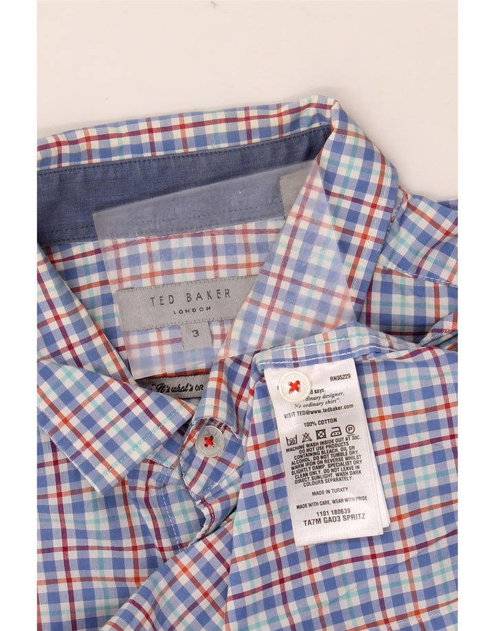 Koszula męska z krótkim rękawem TED BAKER, rozmiar 3, bawełniana w średnią niebieską kratkę