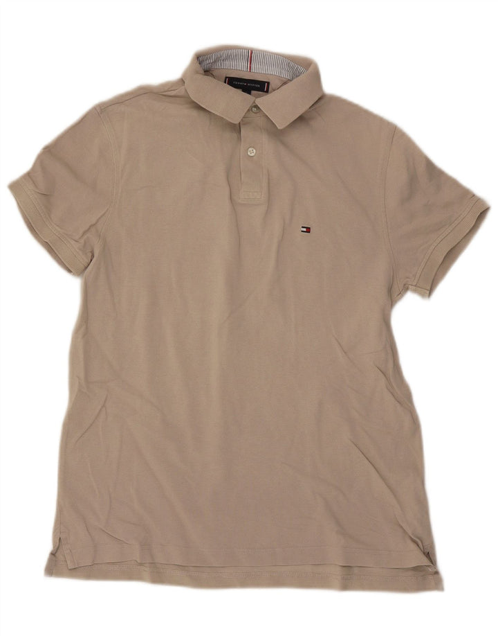 Męska koszulka polo Tommy Hilfiger o regularnym kroju, mała, beżowa, bawełniana