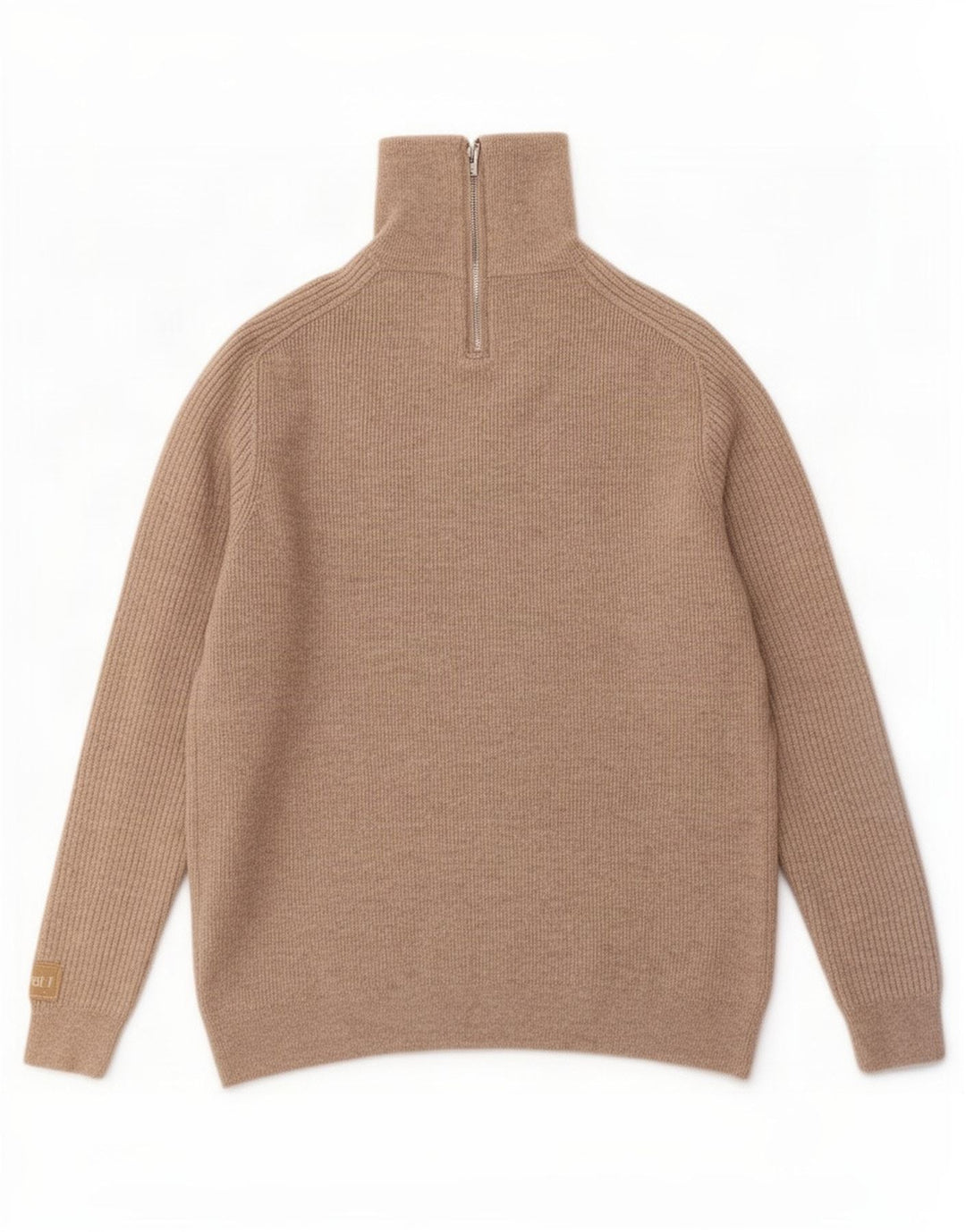 Męski sweter zapinany na zamek Massimo Dutti, duży, beżowy, wełniany