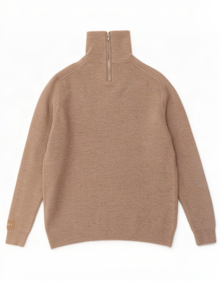 Męski sweter zapinany na zamek Massimo Dutti, duży, beżowy, wełniany