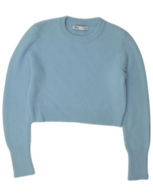 Damski sweter Zara z okrągłym dekoltem, UK 14, duży, niebieski nylon