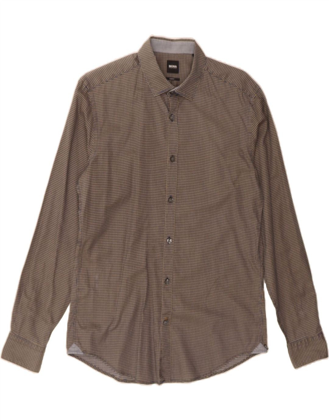 HUGO BOSS Mens Slim Fit Shirt Medium Brown Check Cotton Vintage Hugo Boss and Second-Hand Hugo Boss from Messina Hembry 