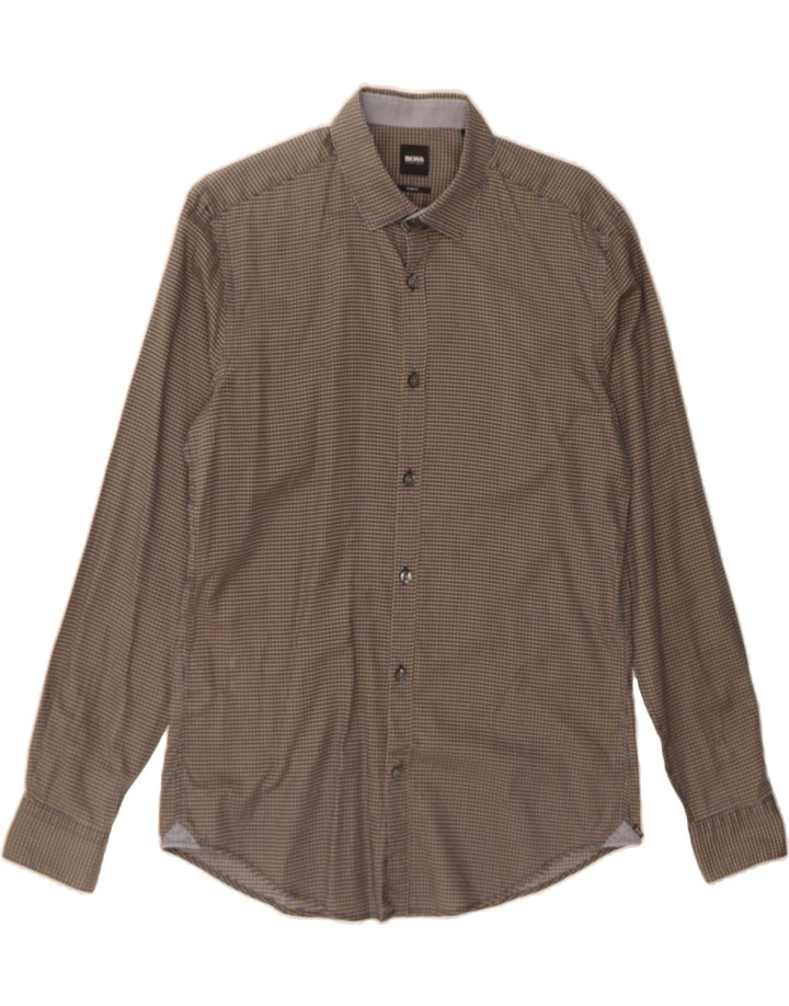HUGO BOSS Mens Slim Fit Shirt Medium Brown Check Cotton Vintage Hugo Boss and Second-Hand Hugo Boss from Messina Hembry 