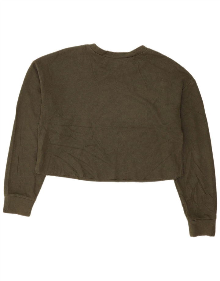 Damski krótki top oversize Zara z długim rękawem, UK 14, średnia bawełna khaki