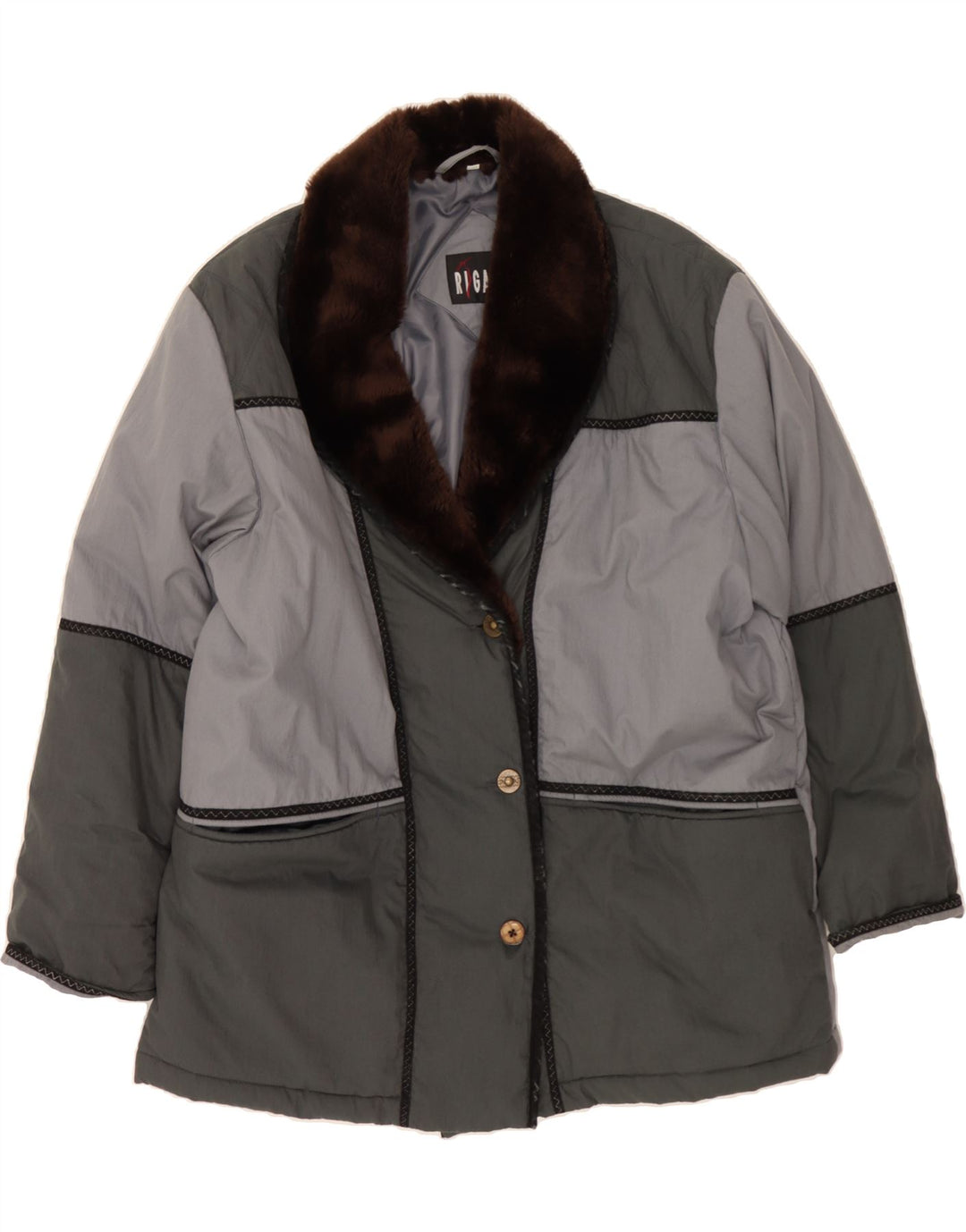 RIGANY Womens Oversized Windbreaker Jacket EU 44 XL Grey Colourblock Vintage Rigany and Second-Hand Rigany from Messina Hembry 