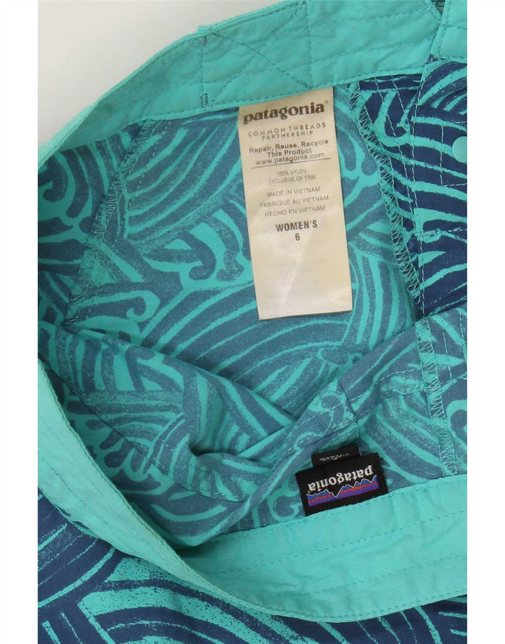 Damskie spodenki kąpielowe Patagonia z abstrakcyjnym wzorem US 6, średni niebieski nylon