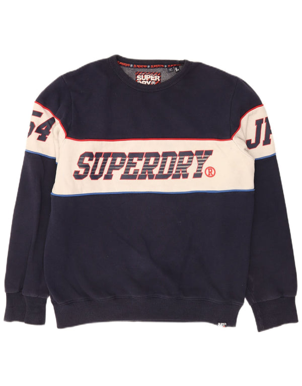 Męski sweter z grafiką Superdry, 2XL, granatowy, bawełniany z blokami kolorów