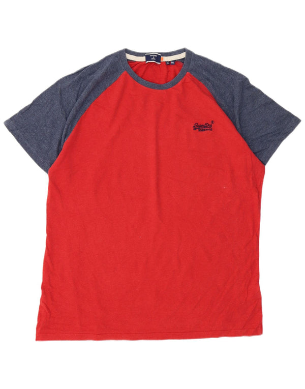 T-shirt męski Superdry, bawełniany top 2XL, czerwony, z blokami kolorów