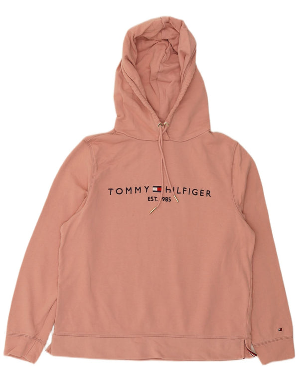 Damski sweter z kapturem i grafiką Tommy Hilfiger UK 16, duży, różowy, bawełniany