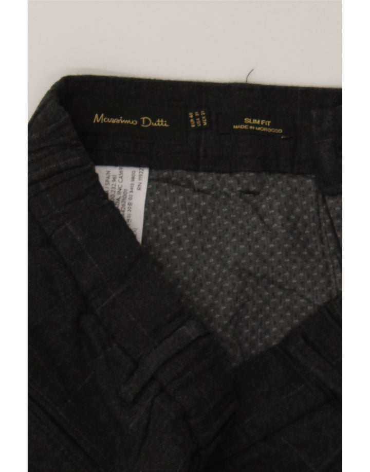 MASSIMO DUTTI Mens Slim Fit Chino Trousers EU 40 Medium W31 L30 Grey Check Vintage Massimo Dutti and Second-Hand Massimo Dutti from Messina Hembry 