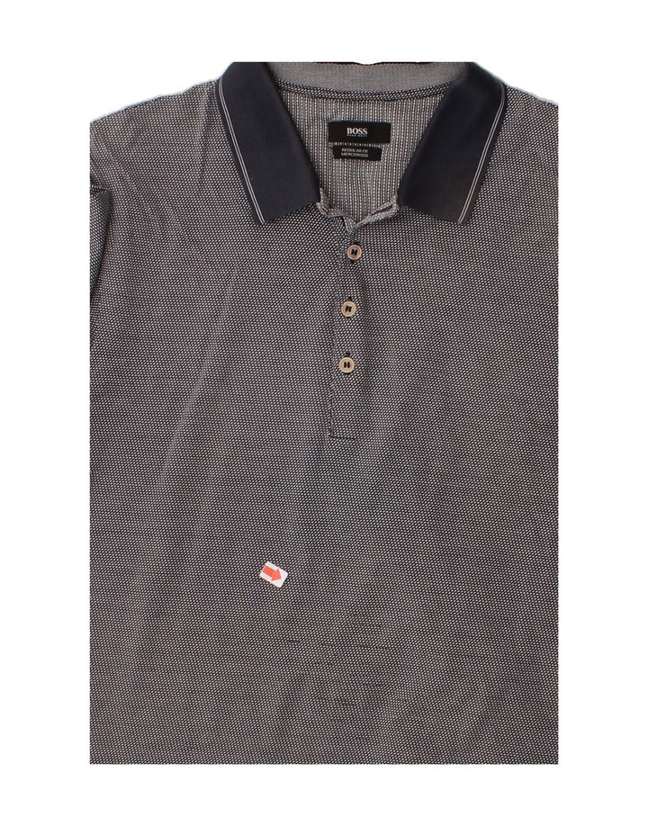HUGO BOSS Mens Regular Fit Polo Shirt Medium Navy Blue Spotted Vintage Hugo Boss and Second-Hand Hugo Boss from Messina Hembry 
