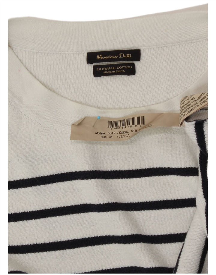 MASSIMO DUTTI Womens Crop Crew Neck Jumper Sweater UK 14 Medium White