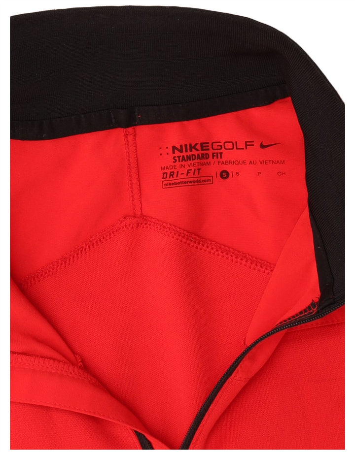 Męska koszulka Nike Dri Fit z zamkiem błyskawicznym i długim rękawem, mały, czerwony poliester