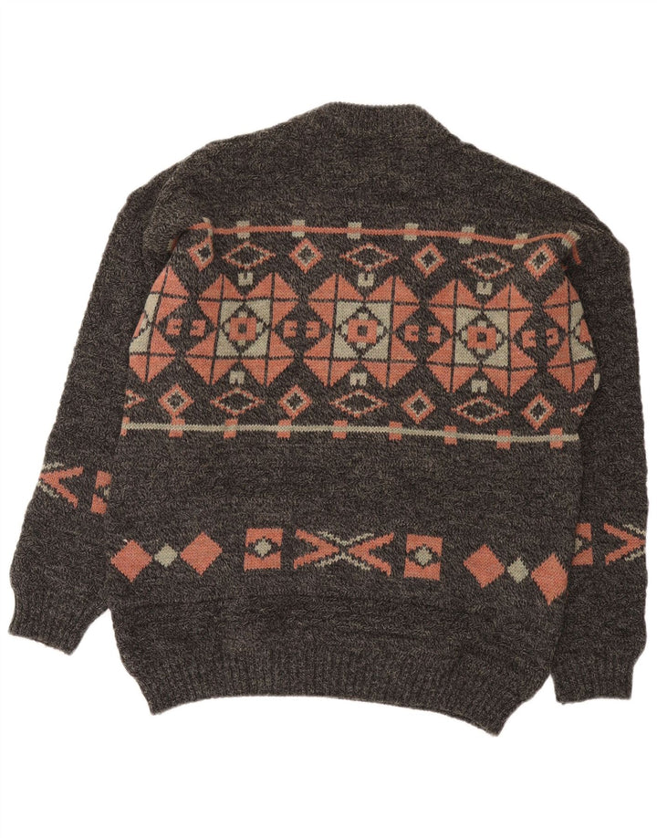 Vintage męski sweter z okrągłym dekoltem, duży szary Fair Isle