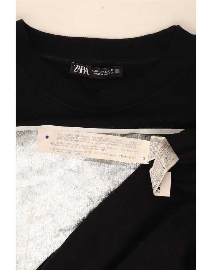 Damska bluza oversize Zara z grafiką, UK 16, duża, czarna bawełna