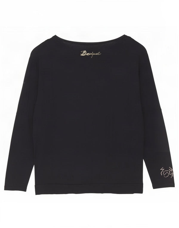 Desigual damski top oversize z grafiką, rękaw 3/4, UK 14, średnia czarna wiskoza