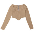ZARA Womens Crop Top Long Sleeve UK 4 XS Beige Polyamide