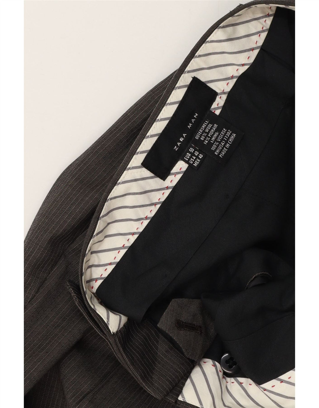 Męskie proste spodnie garniturowe ZARA W32 L35 Szara wełniana w prążki