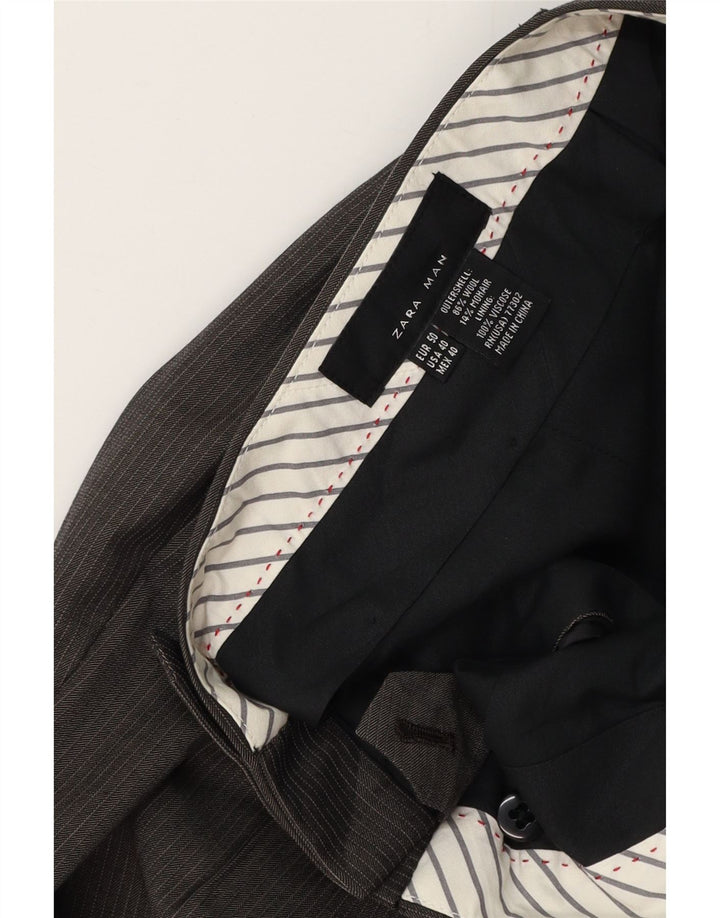 Męskie proste spodnie garniturowe ZARA W32 L35 Szara wełniana w prążki