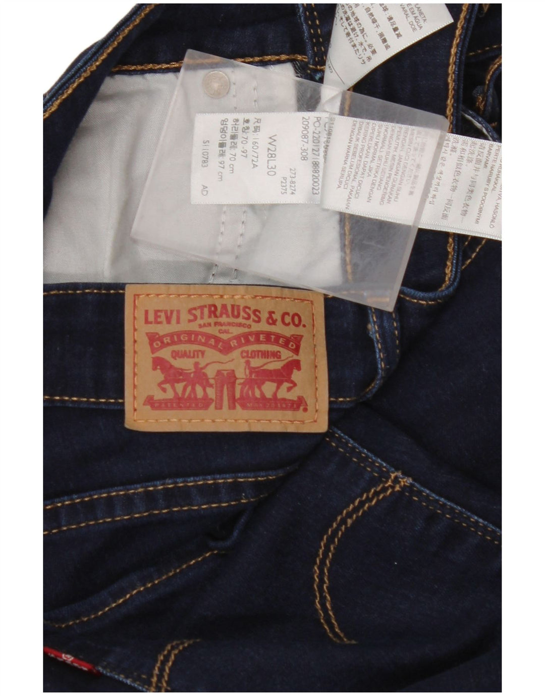 Damskie jeansy LEVI'S 721 z wysokim stanem W28 L30 Granatowa bawełna