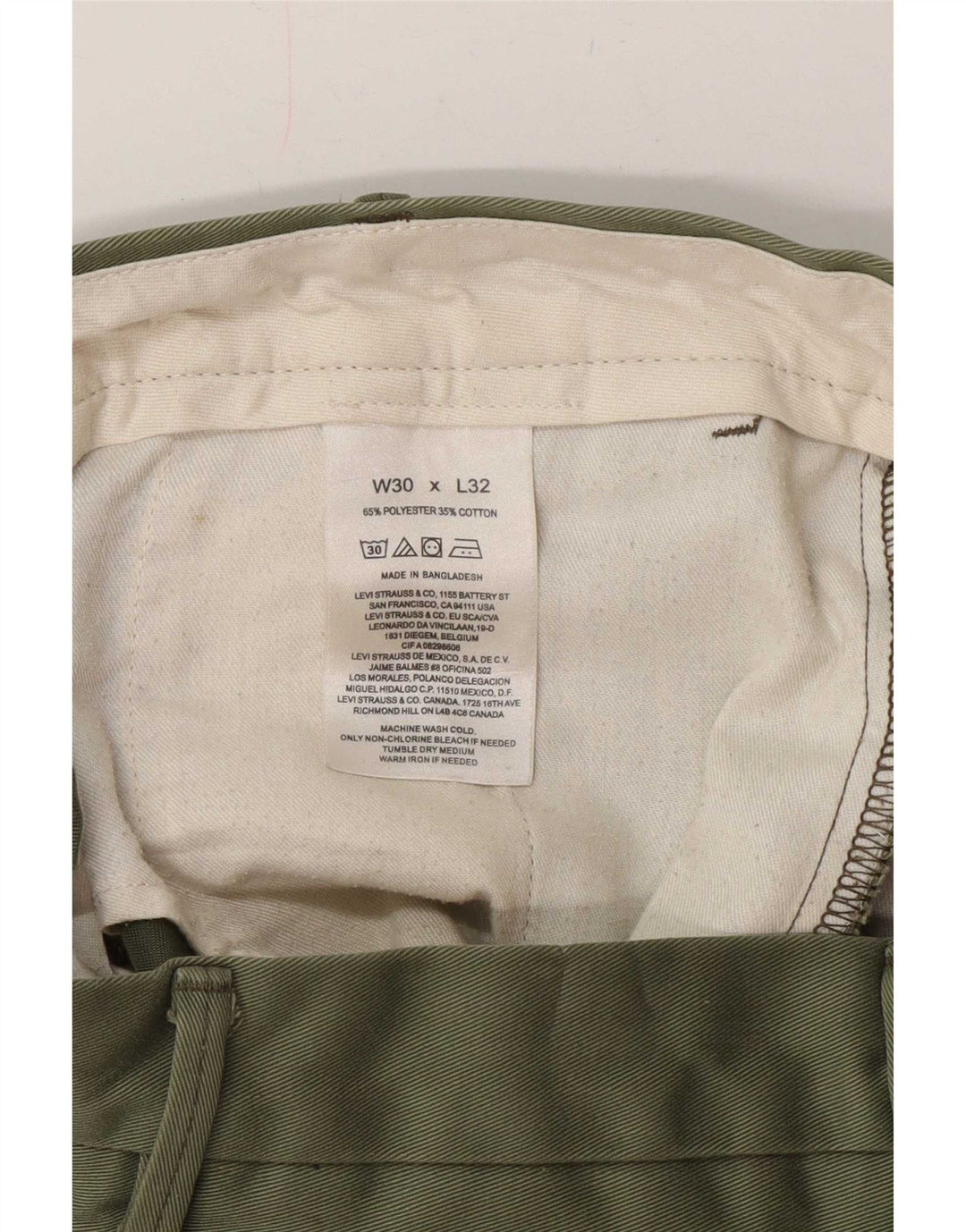 Męskie proste spodnie chino Levi's W30 L32 Zielony poliester