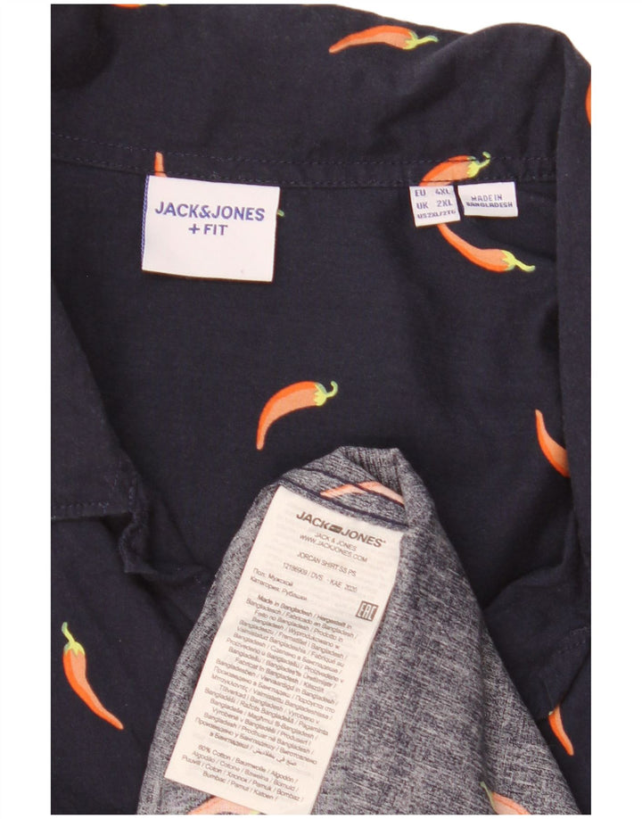 Męska koszula z krótkim rękawem Jack & Jones w abstrakcyjny wzór, 2XL, granatowa, bawełniana