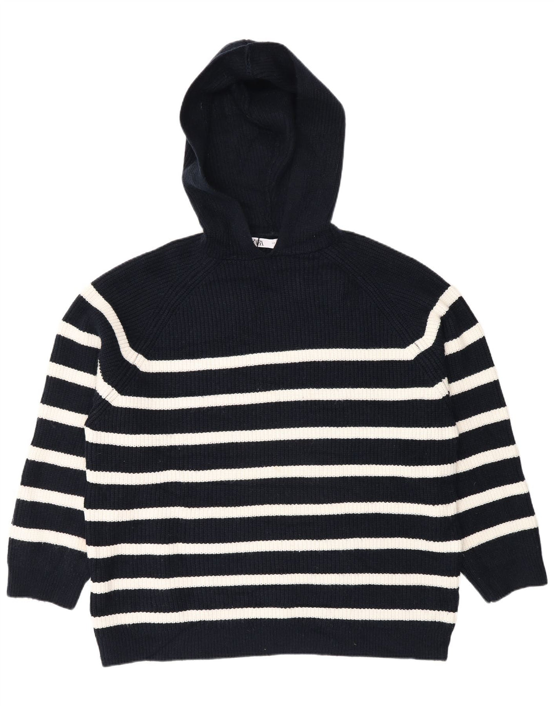 Damski sweter oversize z kapturem Zara UK 14, średni granatowy w paski