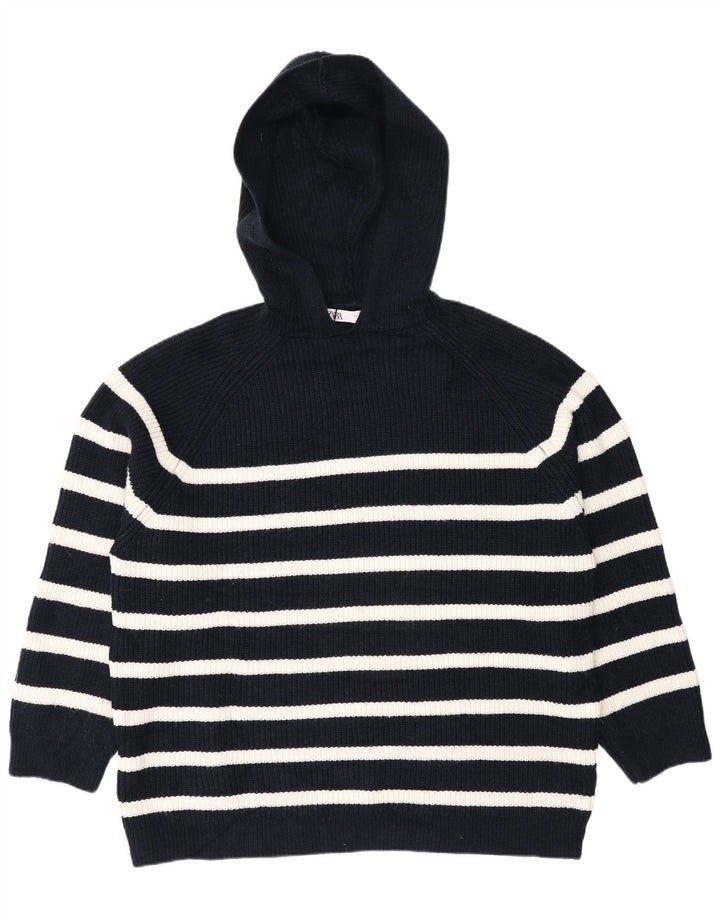 Damski sweter oversize z kapturem Zara UK 14, średni granatowy w paski