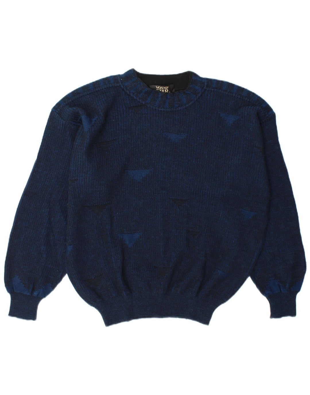 Vintage męski sweter z wycięciem pod szyją, duży granatowy, geometryczny