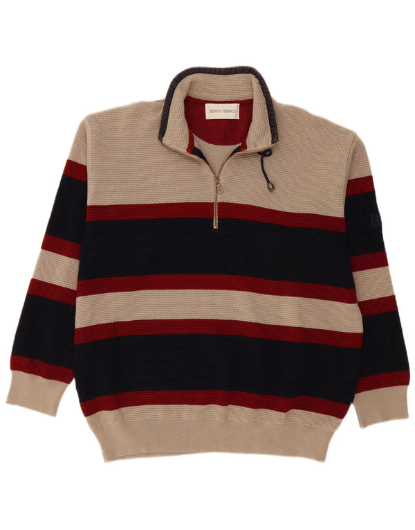 Vintage męski sweter z zamkiem błyskawicznym IT 56 2XL beżowy blok kolorów