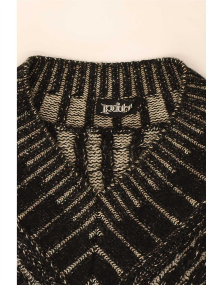 Męski sweter Pitti z dekoltem w kształcie litery V, duży, czarny, geometryczny